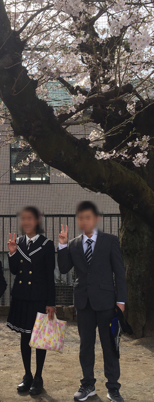 桜が満開の卒業式